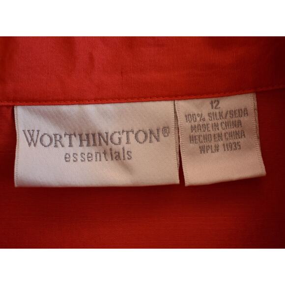 90s Dupioni Silk Blouse, Bracelet Length Sleeve Blouse, Red Minimalist Shirt, L - Picture 6 of 6